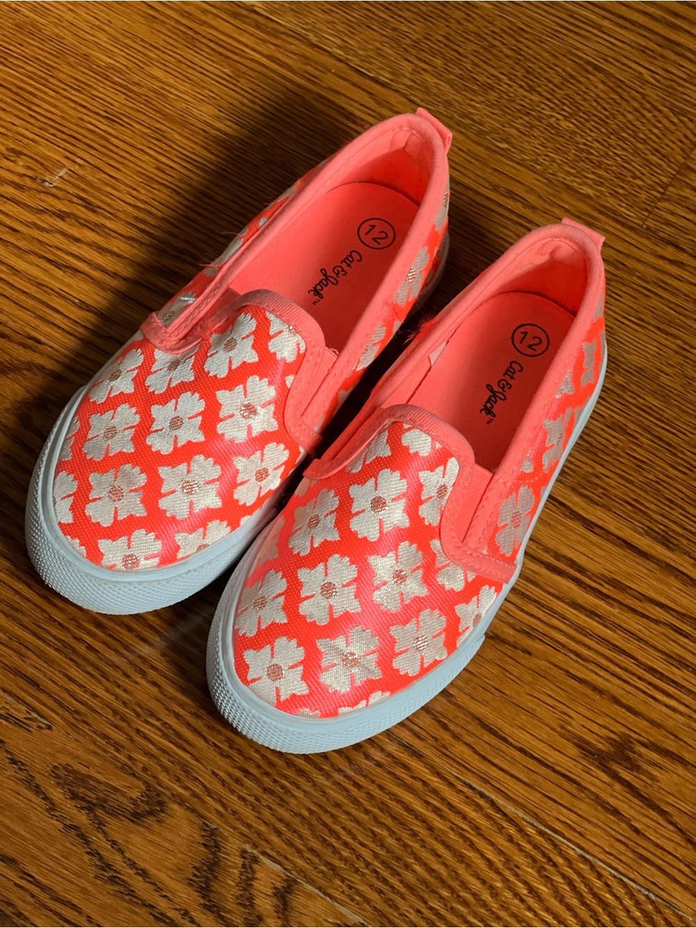 Cat & Jack Neon Orange Floral Slip-On Sneakers for Girls